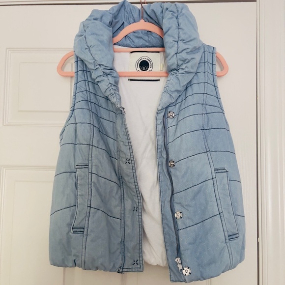 Anthropologie Chambray Puffer Vest EUC sz Small - Picture 3 of 8